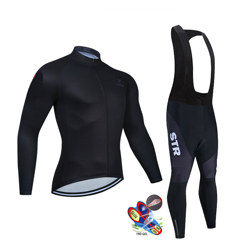 Cycling Gear Clothing - Outono preto conjunto camisa de ciclismo